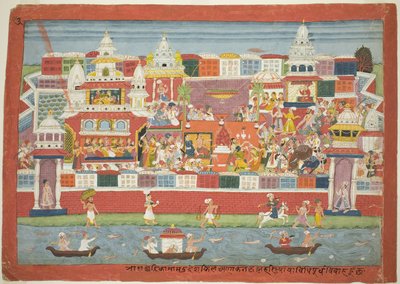 Krsna és Kalinda házassága, oldal egy szétszórt Bhagavata Purana kéziratból alkotó: Unknown artist