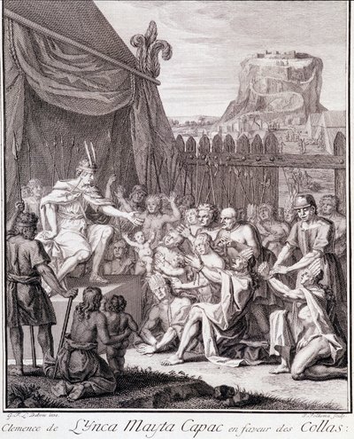 Az inka Mayta Capac a kollák javára – Don Georges Juan és Don Antoine de Ulloa „"Dél-Amerika történelmi utazása a spanyol király parancsára" című részben, T.II, szerk. Jombert, Királyi Könyvtár, Párizs alkotó: Unknown artist