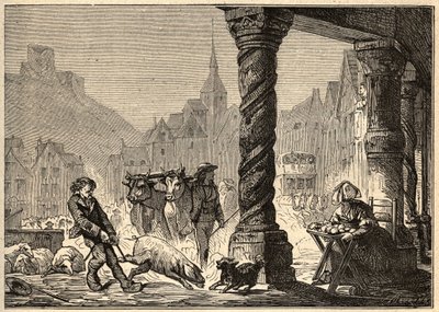 A főutca egynapos sétán Dol de Bretagne-ban – „” PATRIE” metszet” – LEÍRÁS PECTURESSE DE LA FRANCE EN 6 KÖTET: LUCIEN HUARD – 19. század vége alkotó: Unknown artist