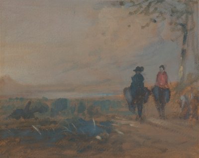 Táj tóval és két lovagló alakkal alkotó: Unknown artist