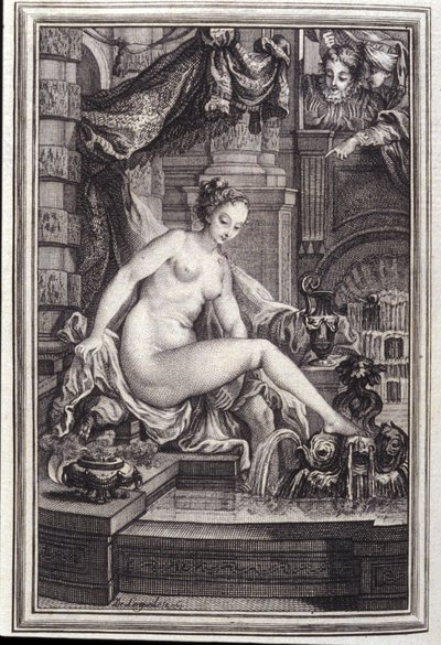 Candaules király és a mester a jobb oldalon – Jean La Fontaine „Mesék és novellák versben” című művében. 1762. alkotó: Unknown artist