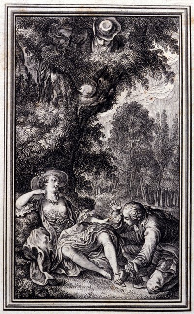 A falusi, aki elvesztette a vádliját – Jean La Fontaine „Mesék és novellák versben” című részében. 1762. alkotó: Unknown artist