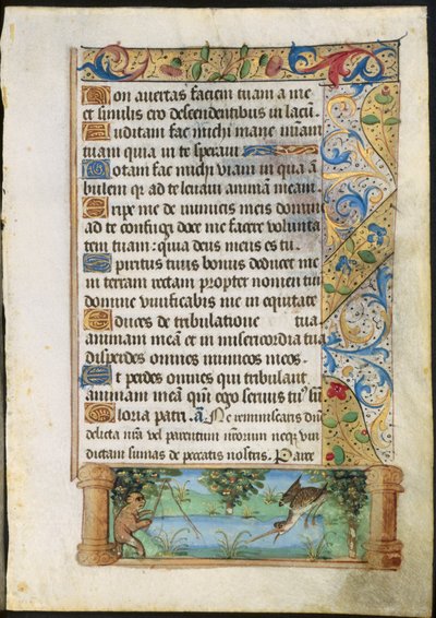 Levél az órák könyvéből: majomhalászat (verso) alkotó: Unknown artist