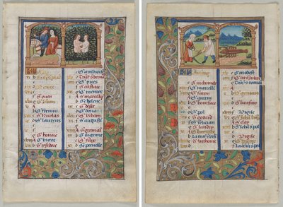 Levél egy órakönyvből: Május naptári oldala (recto) és naptári oldal júniusra (fordítva) (2/3 kivágott levél) alkotó: Unknown artist