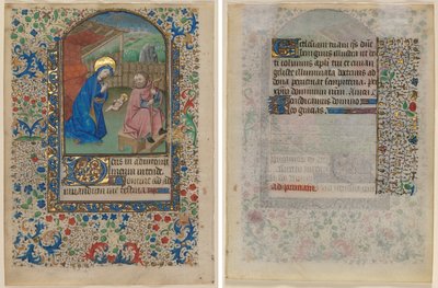 Levél egy órakönyvből: Születés (recto) és Szöveg (verso) alkotó: Unknown artist