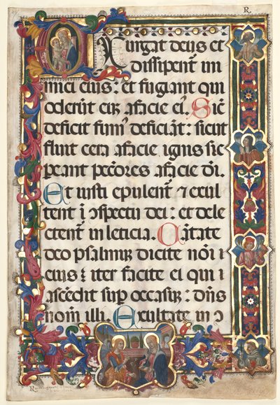 Levél egy zsoltárról teljes szegéllyel medálokkal (Annunciation, SS. Jerome, Clare, Sebastian és Bernardino) és Historiated iniciáléval (E): Szűz és gyermek alkotó: Unknown artist