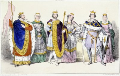 A capetusok: VI. Lajos Le Gros (1081-1137) és Savoyai Adelaide (kb. 1100-1154), VII. Lajos Le Jeune (1120-1180) és Champagne-i Adél (vagy Blois) (kb. 1140-1206), Philippe II. Philippe Auguste (1165-1223) és Isabelle de Hainaut (1170-1190) - Friss lemez alkotó: Unknown artist