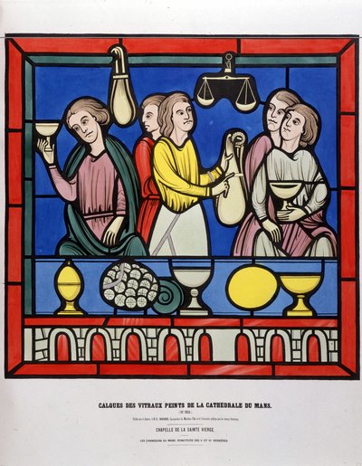 Pénzváltók Le Mans-ban – Festett ólomüveg a Cathedrale du Mans-ból alkotó: Unknown artist