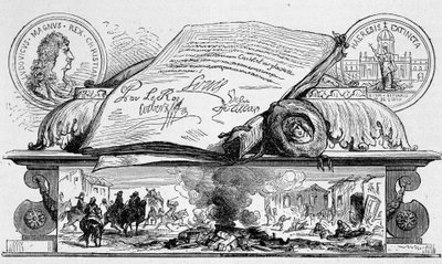XIV. Lajos aláírta a Nantes-i szerkesztés visszavonását. alkotó: Unknown artist