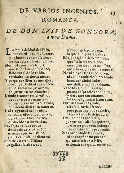 Luis de GOGOORA Y ARGOTE "Romance a una dama" (nyomtatás) alkotó: Unknown artist