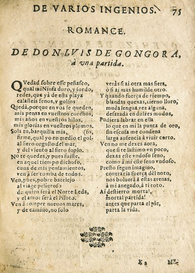 Luis de GOGOORA Y ARGOTE, "Romance a una partida" (nyomtatás) alkotó: Unknown artist