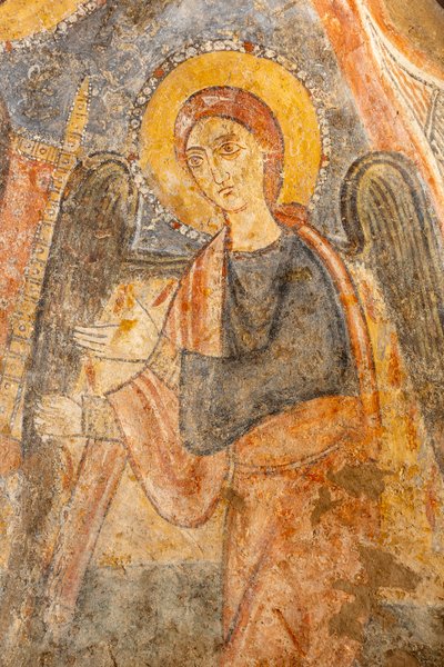 Madonna és gyermeke az arkangyalok között, részlet a jobb oldali arkangyalról alkotó: Unknown artist