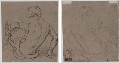 Férfi ül a földön, hátulról nézve (recto); Vázlat (fordítva) alkotó: Unknown artist