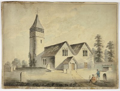 Férfi, nő és gyermek a templomkerti temetőben alkotó: Unknown artist