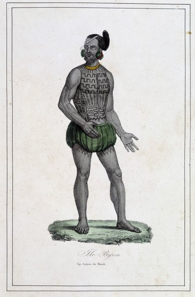 Byron-szigetek tetoválásos embere (Polinézia) – Paul Jonhanneaud abbé „A föld különböző népei” című művében, Librairie des Bons livres alkotó: Unknown artist
