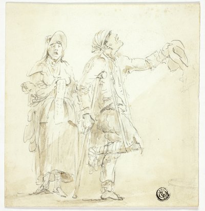 Mankós férfi könyörög, nővel énekel, és a babát tartja alkotó: Unknown artist