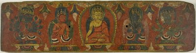 Kézirat borító Buddhával, két bódhiszattvával és két védőistenséggel (Lokapalas) alkotó: Unknown artist