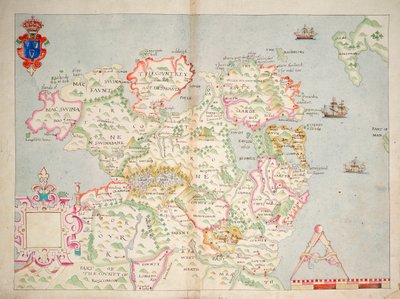 Észak-Írország térképe, 1600 körül (vászonra fektetve) alkotó: Unknown artist