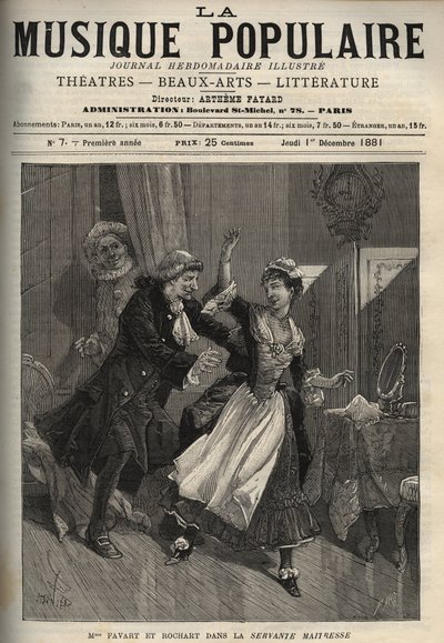 Marie Justine Benoite Duronceray, Madame Favart, és Rochart (Rochard) Pergolese (Giovanni Battista Pergolesi) „Servante Maitresse” (Serva padrona) című művében – metszet a „popular Music”” jeles hetilapba – 1882 alkotó: Unknown artist