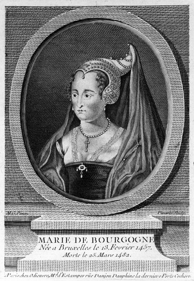 Burgundi Mária (1457-1482), Merész Károly lánya és az osztrák Maximilian felesége. 19. századi metszet. alkotó: Unknown artist