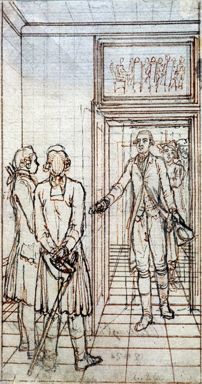 Goethe és Jung Stilling találkozója Strasbourgban. 19. századi rajz. alkotó: Unknown artist