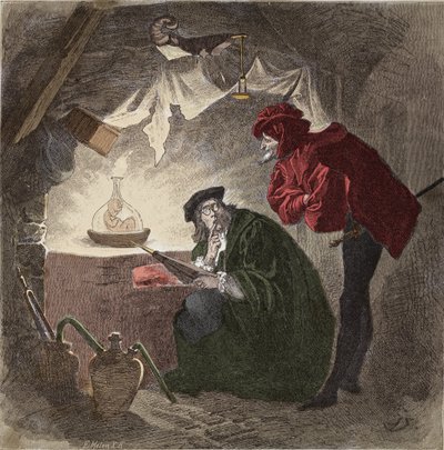 Mephistopheles (Mephisto) a Faust Illusztráció a „” Faust””-ról, Johann Wolfgang von Goethe (1749-1832) (illusztráció a „” faust”-hoz”, Goethe) Metszet alkotó: Unknown artist