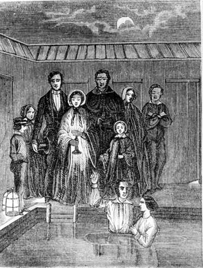 Mormon keresztség. 19. századi metszet. alkotó: Unknown artist
