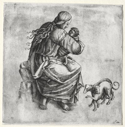 Anya és gyermeke két kutyával alkotó: Unknown artist