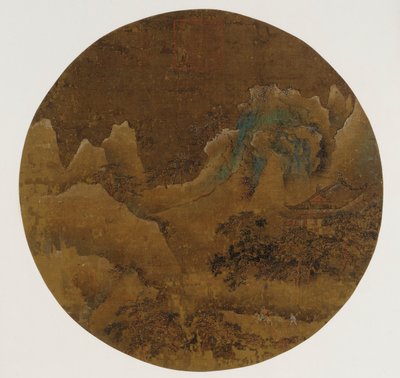 Hegyi táj: sziklák, templom és fenyők alkotó: Unknown artist