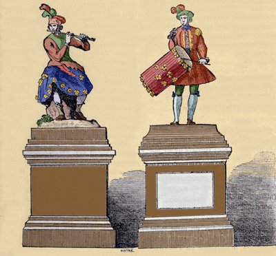 Zenészek automaták: „A traversiere fuvolajátékos” (1737) és a „” Tamburajátékos” (1738). Jacques de Vaucanson (1709-1782) francia mérnök készítette. alkotó: Unknown artist