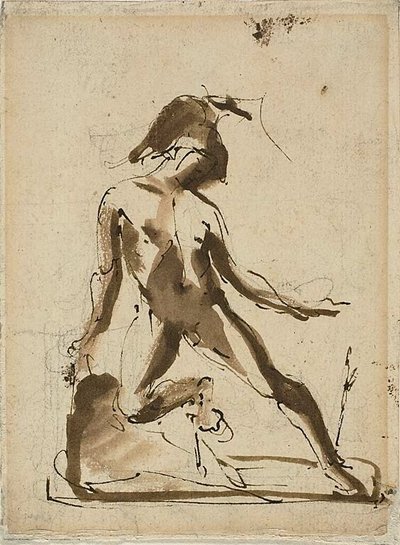 Mitológiai alak: (recto); alakok vázlatai (verso) alkotó: Unknown artist