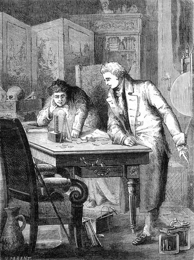 Nicholson és Carlisle bontja a vizet a Volta-akkumulátoron keresztül, London 1800. május 2. alkotó: Unknown artist