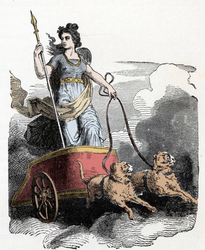 Skandináv mitológia: Frigga – Északi mitológia: Freyja istennő a szekerén macskák húzzák alkotó: Unknown artist