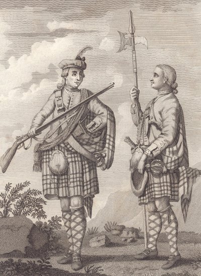 A 42. Highlanders – a Black Watch – tisztje (balra) és őrmestere 1750 körül (metszet) alkotó: Unknown artist