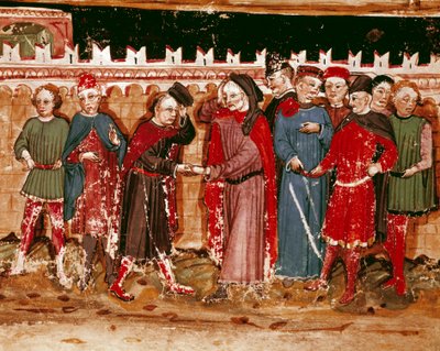 A Miniatűr gabelle tisztviselői a kéziratból (Ms. H V-5) „Codex de Privileges” alkotó: Unknown artist