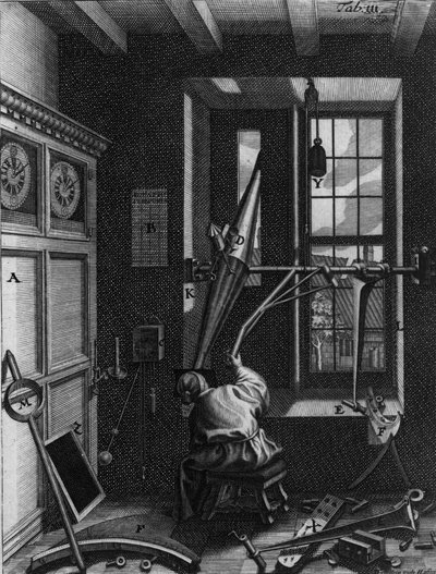 Olaus Romer (Ole), dán csillagász (1644-1710) a Jupiter műholdak fogyatkozását figyeli alkotó: Unknown artist