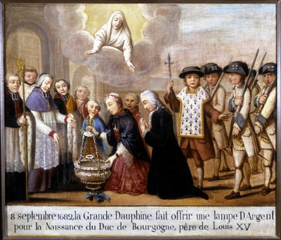 1682. szeptember 8-án a nagy delfin egy ezüstlámpát ajánlott fel Burgundia hercegének (Louis de France) születésére. alkotó: Unknown artist