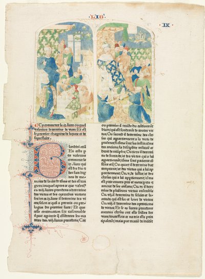Valerius Maximus tettei és emlékiratai IX. könyvének nyitólapja alkotó: Unknown artist