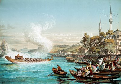 Oszmán Birodalom: tengeri ünnep Konstantinápolyban. századi litográfia. Dekoratív Művészeti Könyvtár, Párizs alkotó: Unknown artist