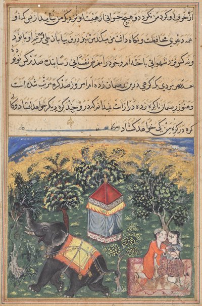 Oldal egy papagáj meséiből (Tuti-nama): szöveges oldal alkotó: Unknown artist