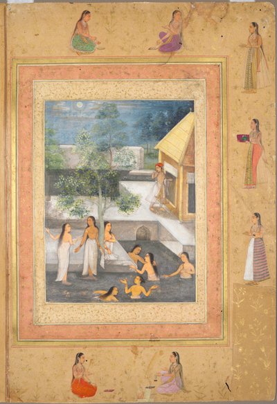 Oldal a Late Shah Jahan albumról: Harem Night-Bathing Scene (recto) alkotó: Unknown artist