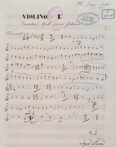 Az első hegedűre írt kotta lapja Louis Spohr Jessonda című operájának nyitányában alkotó: Unknown artist