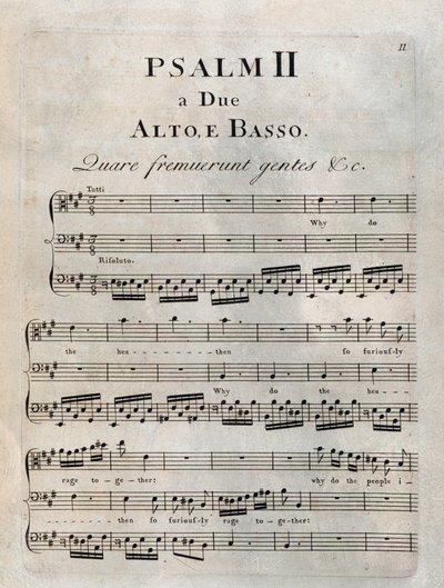 A második zsoltár oldala Benedetto Marcello „A zsoltárok” című kottájában alkotó: Unknown artist