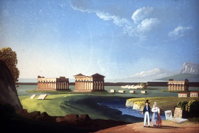Paestum templomait ábrázoló festmény, a jelenlegi Capaccio. alkotó: Unknown artist