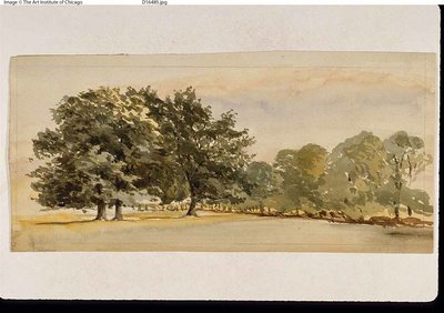 Erdős liget panorámája (recto); tájkép erdővel jobbra (verso) alkotó: Unknown artist
