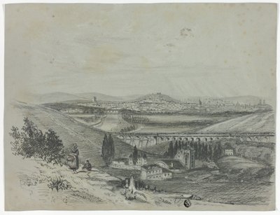 Panorámakép a vasúti hídra és a városra alkotó: Unknown artist