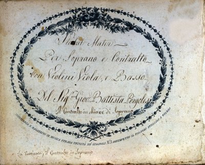 Jean Baptiste Pergolese (Giovanni Battista Pergolesi, Jean-Baptiste) „” Stabat Mater ” felosztása 1710-1736. "" Stabat Mater szopránra és altra hegedűkkel, brácsával és basszusgitárral. "" alkotó: Unknown artist
