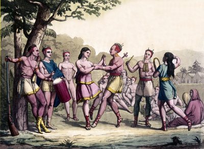 Parti jelenet az irokéz indiánok között. 17. századi metszet. alkotó: Unknown artist