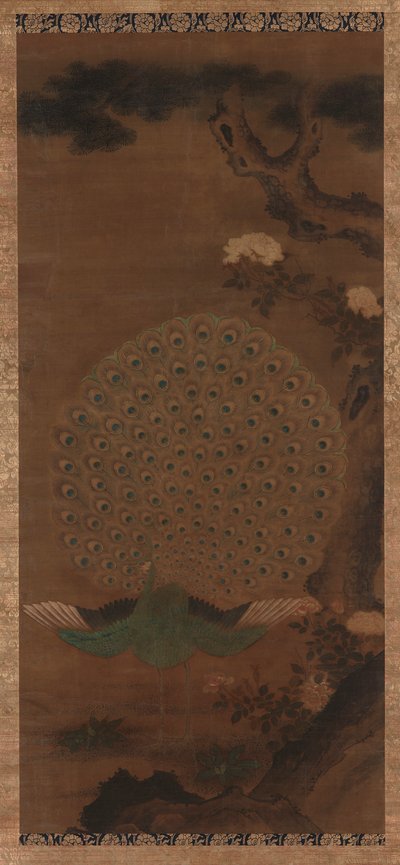 Páva, bazsarózsa és fenyő alkotó: Unknown artist