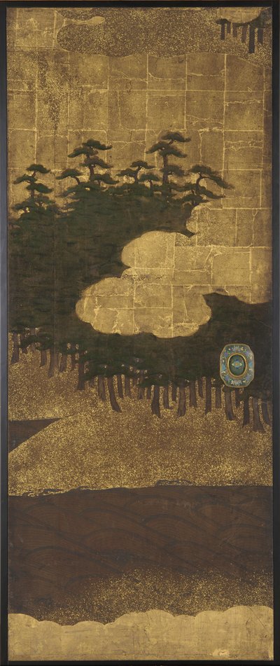 Fenyőfák, víz és felhők alkotó: Unknown artist